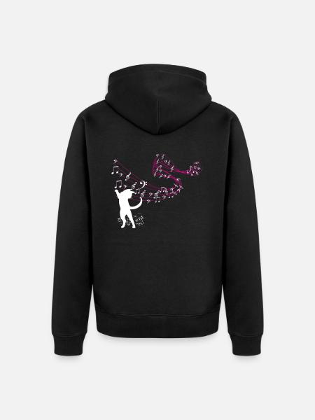 Il gatto cattura le note musicali - Felpa con cappuccio ecologica premium unisex - nero