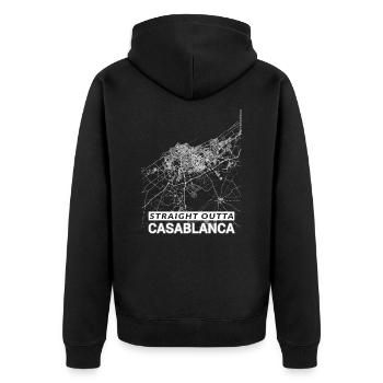 Straight Outta Casablanca Stadtplan und Straßen - Unisex Premium Bio Zip Hoodie - Schwarz - Hinten - Nico (187cm)