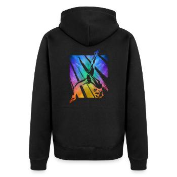 Turnen Salto Gymnast Umriss bunt - Unisex Premium Bio Zip Hoodie - Schwarz - Hinten - Nico (187cm)