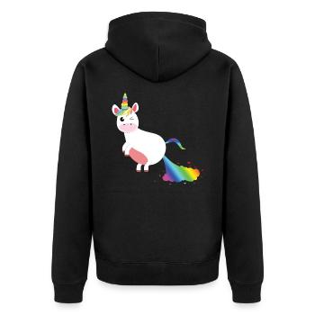 Einhorn Bunter Pups - Unisex Premium Bio Zip Hoodie - Schwarz - Hinten - Nico (187cm)