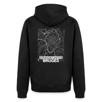 Straight Outta Brügge Stadtplan und Straßen - Unisex Premium Bio Zip Hoodie - Schwarz - Hinten - Nico (187cm)