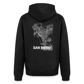 San Diego Stadtplan und Straßen - Unisex Premium Bio Zip Hoodie - Schwarz - Hinten - Nico (187cm)
