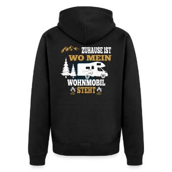 Zuhause ist wo mein Wohnmobil steht - Unisex Premium Bio Zip Hoodie - Schwarz - Hinten - Nico (187cm)