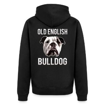 Aiden Old English Bulldog Bulldogge Geschenk - Unisex Premium Bio Zip Hoodie - Schwarz - Hinten - Nico (187cm)
