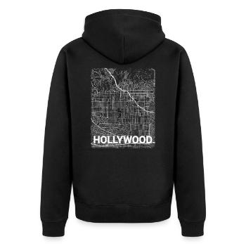 Hollywood Stadtplan und Straßen - Unisex Premium Bio Zip Hoodie - Schwarz - Hinten - Nico (187cm)