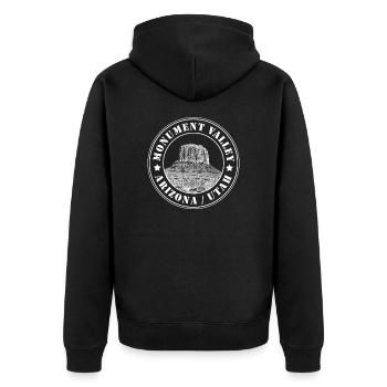 Monument Valley Arizona Utah USA Western Stempel - Unisex Premium Bio Zip Hoodie - Schwarz - Hinten - Nico (187cm)