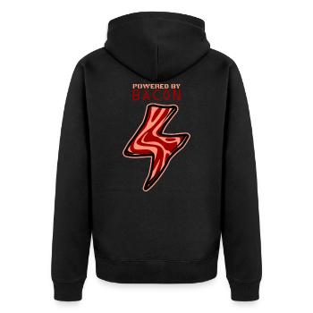 Angetrieben Durch Speck - Unisex Premium Bio Zip Hoodie - Schwarz - Hinten - Nico (187cm)