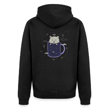 Chat dans une tasse Galaxy - Veste à capuche bio Premium Unisexe - noir - Dos - Nico (187cm)