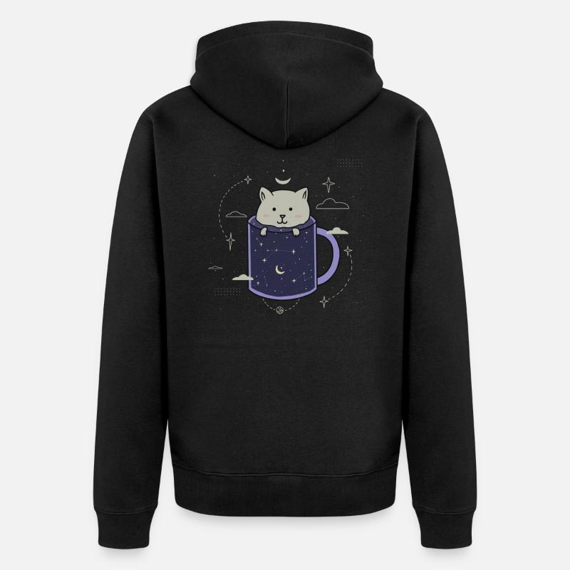 Chat dans une tasse Galaxy - Veste à capuche bio Premium Unisexe - noir