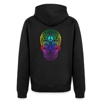 Bunter Hippie Totenschädel Peace - Unisex Premium Bio Zip Hoodie - Schwarz - Hinten - Nico (187cm)