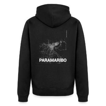 Paramaribo Stadtplan und Straßen - Unisex Premium Bio Zip Hoodie - Schwarz - Hinten - Nico (187cm)