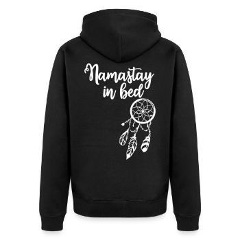 Namaste Namastay Bett Faul Schlafen Müde Sonntag - Unisex Premium Bio Zip Hoodie - Schwarz - Hinten - Nico (187cm)