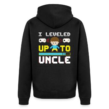 Level Up Zum Onkel - Unisex Premium Bio Zip Hoodie - Schwarz - Hinten - Nico (187cm)