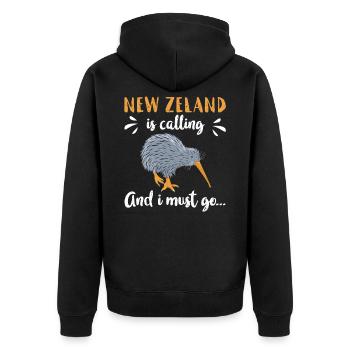 Neuseeland Ruft - Unisex Premium Bio Zip Hoodie - Schwarz - Hinten - Nico (187cm)