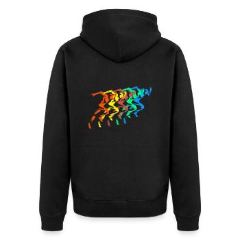 Leichtathletik Läufer Bunt Sprinter - Unisex Premium Bio Zip Hoodie - Schwarz - Hinten - Nico (187cm)