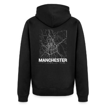 Manchester Stadtplan und Straßen - Unisex Premium Bio Zip Hoodie - Schwarz - Hinten - Nico (187cm)