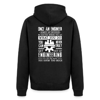 Einmal Ingenieur Immer Ingenieur - Unisex Premium Bio Zip Hoodie - Schwarz - Hinten - Nico (187cm)