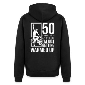 Radfahrer 50er - Unisex Premium Bio Zip Hoodie - Schwarz - Hinten - Nico (187cm)