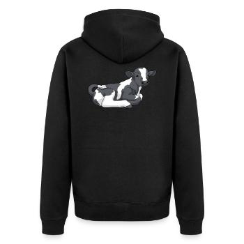 Kuh Kalb mit schwarzen Flecken - Unisex Premium Bio Zip Hoodie - Schwarz - Hinten - Nico (187cm)