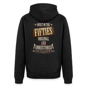 Gebaut In Den 50er Jahren - Unisex Premium Bio Zip Hoodie - Schwarz - Hinten - Nico (187cm)