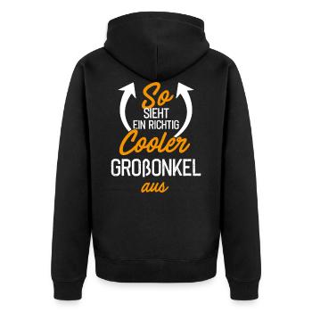 So sieht ein richtig cooler Grossonkel aus - Spruc - Unisex Premium Bio Zip Hoodie - Schwarz - Hinten - Nico (187cm)