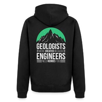 Geologe Lustig - Unisex Premium Bio Zip Hoodie - Schwarz - Hinten - Nico (187cm)