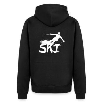 Skifahren Schi - Unisex Premium Bio Zip Hoodie - Schwarz - Hinten - Nico (187cm)