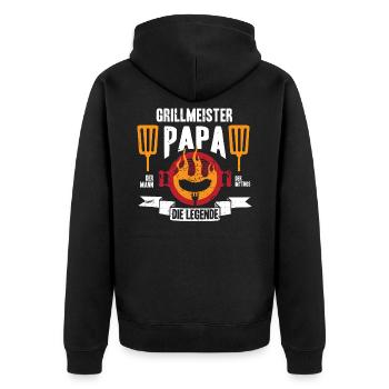 Grillmeister Papa | Grillen Grillfan BBQ Barbecue - Unisex Premium Bio Zip Hoodie - Schwarz - Hinten - Nico (187cm)