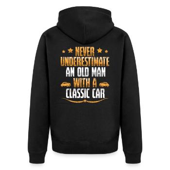 Vieil homme avec une voiture classique - Veste à capuche bio Premium Unisexe - noir - Dos - Nico (187cm)