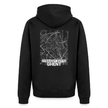 Stadtplan und Straßen im Zentrum von Straight Outta Ghent - Unisex Premium Bio Zip Hoodie - Schwarz - Hinten - Nico (187cm)