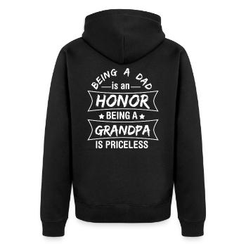 Stolzer Opa - Unisex Premium Bio Zip Hoodie - Schwarz - Hinten - Nico (187cm)