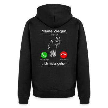 Meine Ziegen rufen an ich muss gehen! - Unisex Premium Bio Zip Hoodie - Schwarz - Hinten - Nico (187cm)