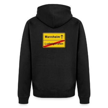 Mannheim Mannem MA anti Ludwigshafen Ortsschild - Unisex Premium Bio Zip Hoodie - Schwarz - Hinten - Nico (187cm)