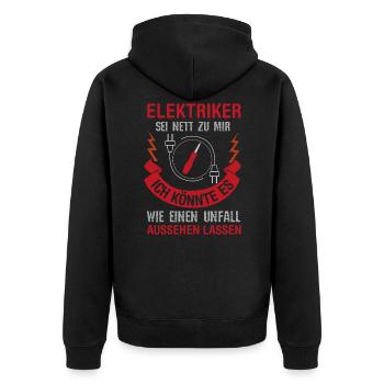 Elektriker - Unisex Premium Bio Zip Hoodie - Schwarz - Hinten - Nico (187cm)