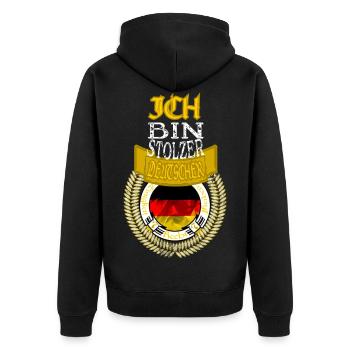 Stolzer deutscher schwarz rot gold Patriotismus - Unisex Premium Bio Zip Hoodie - Schwarz - Hinten - Nico (187cm)