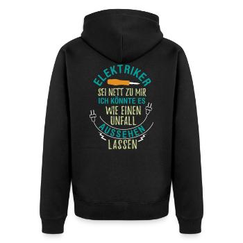 Elektriker Beruf Lustig - Unisex Premium Bio Zip Hoodie - Schwarz - Hinten - Nico (187cm)