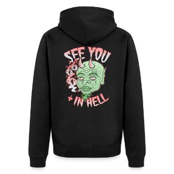 Dämon Hölle Joint Gras Rauchen Lustig Kiffer Satan - Unisex Premium Bio Zip Hoodie - Schwarz - Hinten - Nico (187cm)