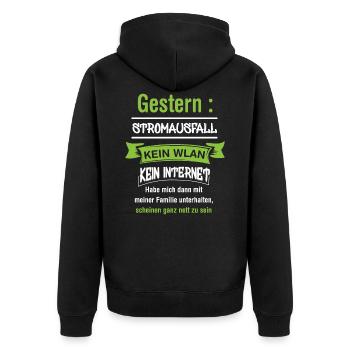 Computerfreak mit Stromausfall - Unisex Premium Bio Zip Hoodie - Schwarz - Hinten - Nico (187cm)