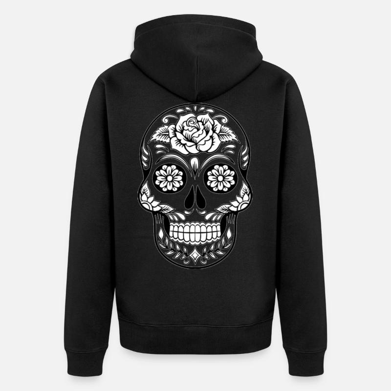 Crâne Mexicain avec Rose - Veste à capuche bio Premium Unisexe - noir