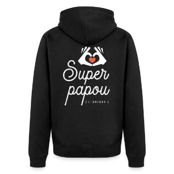 SUPER PAPOU l'unique cadeau noel fête des pères - Veste à capuche bio Premium Unisexe - noir - Dos - Nico (187cm)
