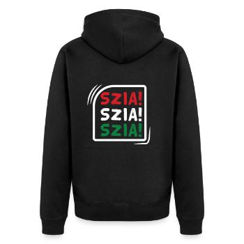 SZIA Hello aux couleurs magyares - Veste à capuche bio Premium Unisexe - noir - Dos - Nico (187cm)