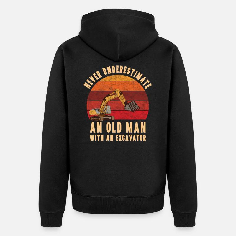 Alter Mann Mit Einem Bagger - Unisex Premium Bio Zip Hoodie - Schwarz