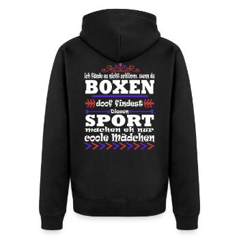 Boxen Mädchensport Hobby Geschenk Boxhandschuhe - Unisex Premium Bio Zip Hoodie - Schwarz - Hinten - Nico (187cm)