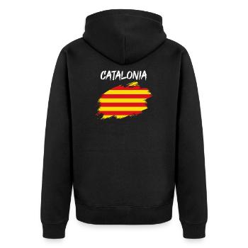 Katalonien katalanisch Flagge Fahne - Unisex Premium Bio Zip Hoodie - Schwarz - Hinten - Nico (187cm)