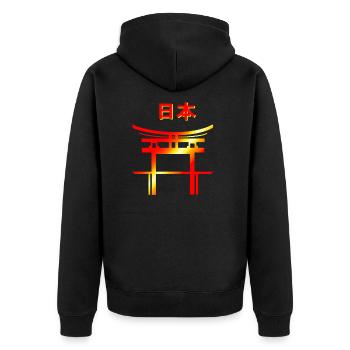 Japan Schriftzeichen - Unisex Premium Bio Zip Hoodie - Schwarz - Hinten - Nico (187cm)