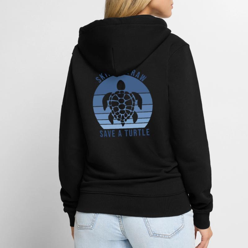 Turtle Skip Straw Save Turtle & Plastic Ocean Unisex Premium Organic Zip Hoodie