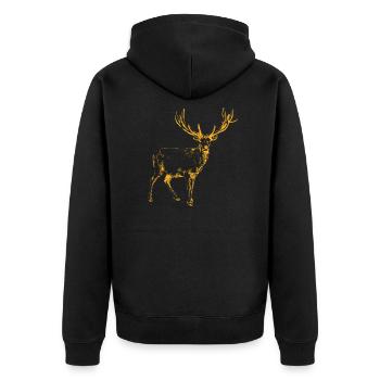 hirsch - Unisex Premium Bio Zip Hoodie - Schwarz - Hinten - Nico (187cm)