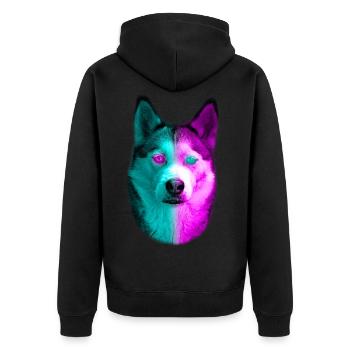 Husky Neon Avec des yeux de couleur néon Et fourrure - Veste à capuche bio Premium Unisexe - noir - Dos - Nico (187cm)