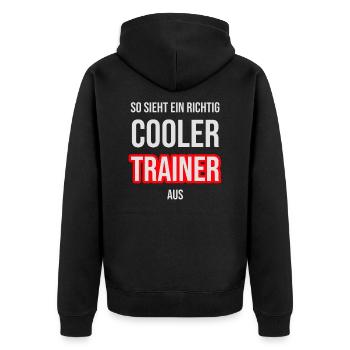 cooler Trainer Geschenk - Unisex Premium Bio Zip Hoodie - Schwarz - Hinten - Nico (187cm)