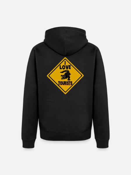 I Love Tourists street sign - Unisex Premium Organic Zip Hoodie - black